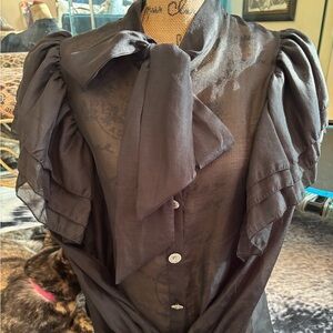 Sheer Black Ruffle Bow Blouse